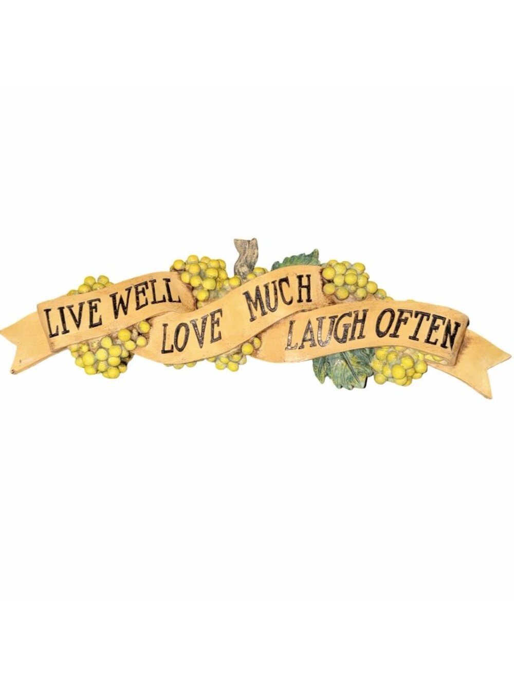 VTG Grape Theme Ribbon Wall Decor Plaque "LIVE WELL LOVE MUCH LAUGH OFTEN" 24”